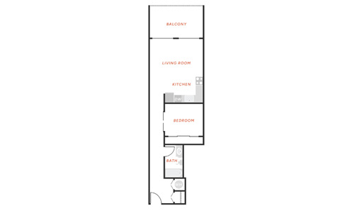 Floor plan for 1 bed, 1 bath, 646 sqft